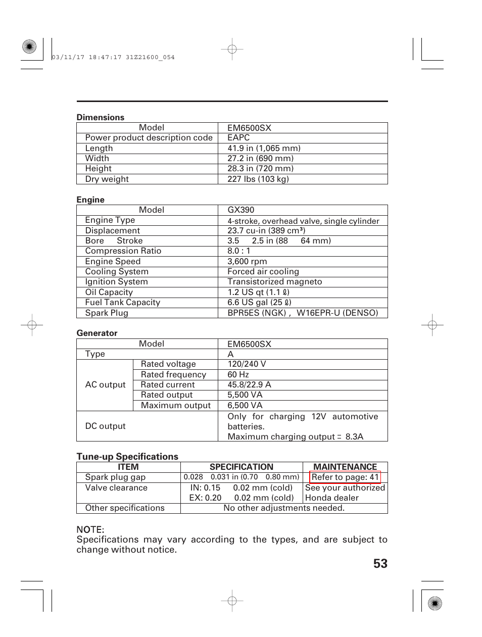 HONDA EM3800SX User Manual | Page 55 / 71