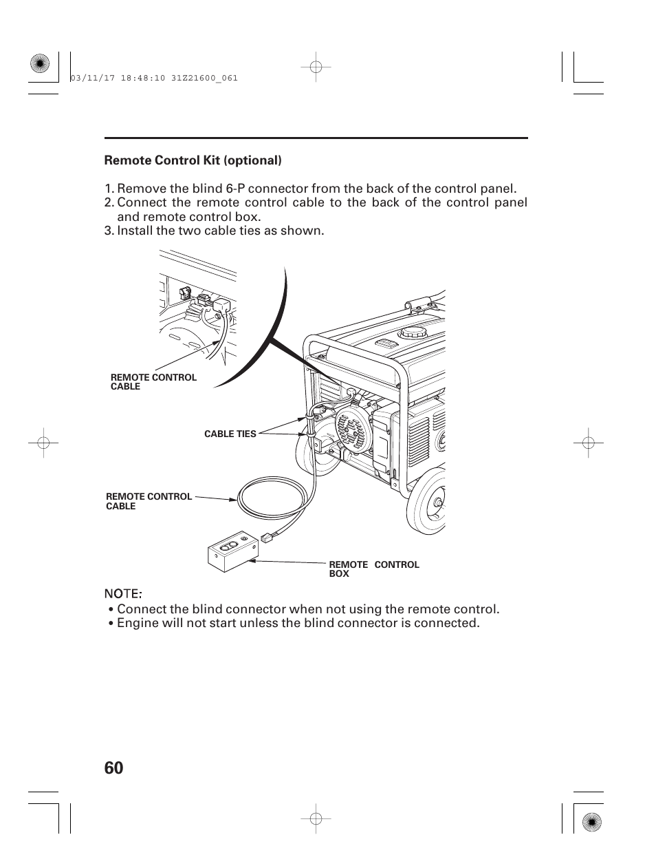 Remote control kit (optional) | HONDA EM3800SX User Manual | Page 62 / 71