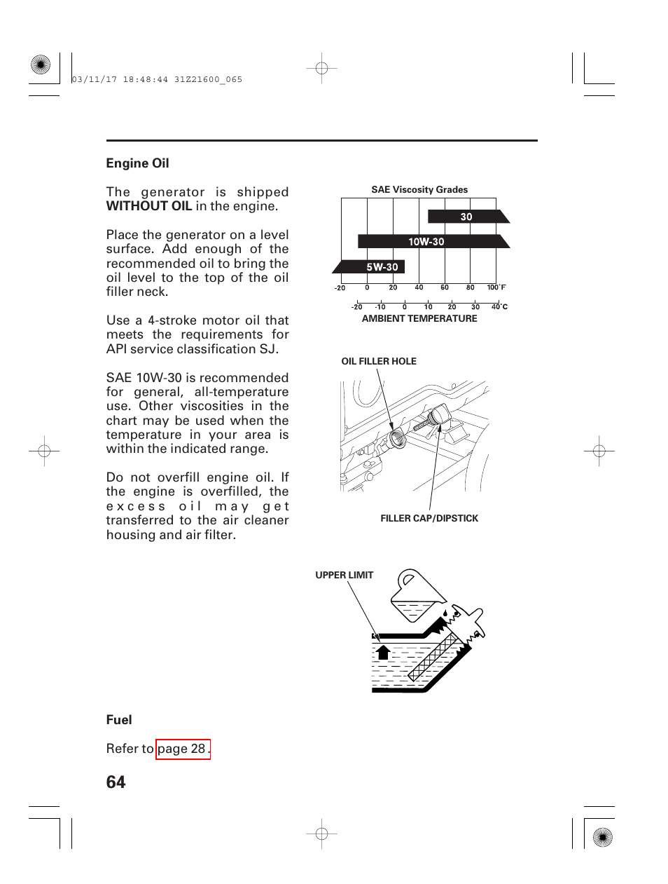 Engine oil, Fuel | HONDA EM3800SX User Manual | Page 66 / 71