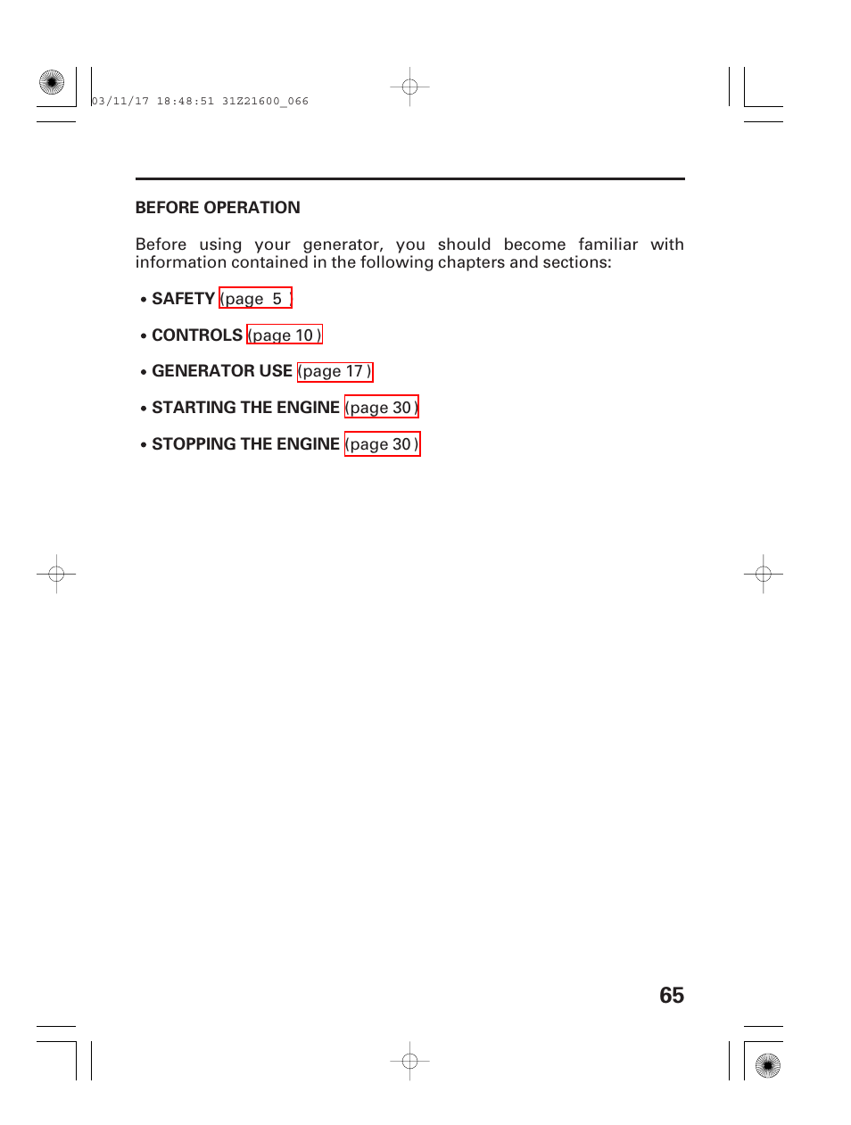 Before operation | HONDA EM3800SX User Manual | Page 67 / 71