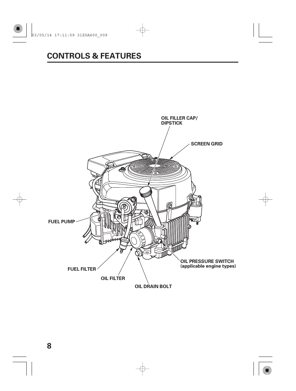 8controls & features | HONDA GXV530 User Manual | Page 10 / 60