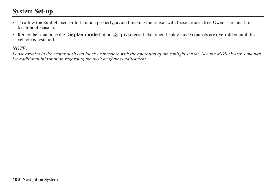 System set-up | HONDA 2008 MDX 00X31-STX-8100 User Manual | Page 107 / 172