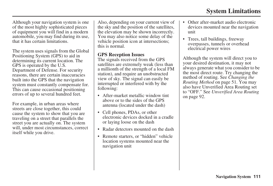 System limitations | HONDA 2008 MDX 00X31-STX-8100 User Manual | Page 112 / 172