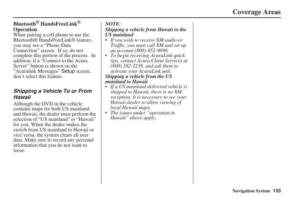 Coverage areas | HONDA 2008 MDX 00X31-STX-8100 User Manual | Page 134 / 172