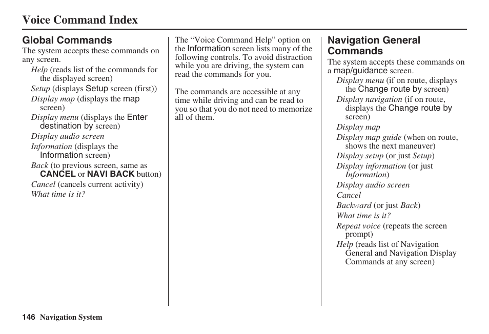 Voice command index | HONDA 2008 MDX 00X31-STX-8100 User Manual | Page 147 / 172