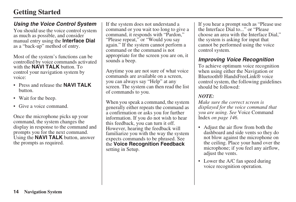 Getting started | HONDA 2008 MDX 00X31-STX-8100 User Manual | Page 15 / 172