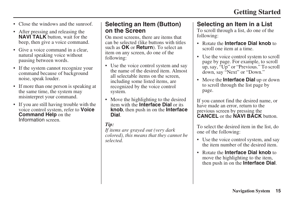 Getting started | HONDA 2008 MDX 00X31-STX-8100 User Manual | Page 16 / 172