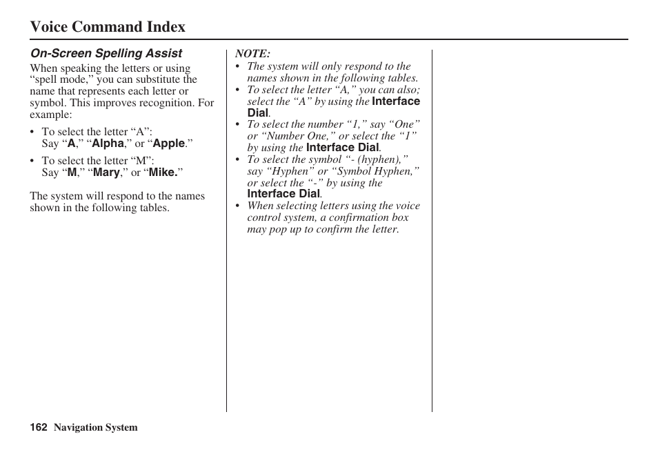 Voice command index | HONDA 2008 MDX 00X31-STX-8100 User Manual | Page 163 / 172