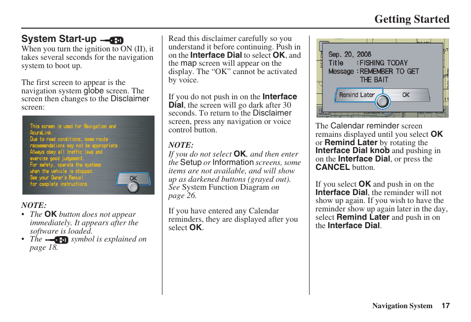 Getting started | HONDA 2008 MDX 00X31-STX-8100 User Manual | Page 18 / 172