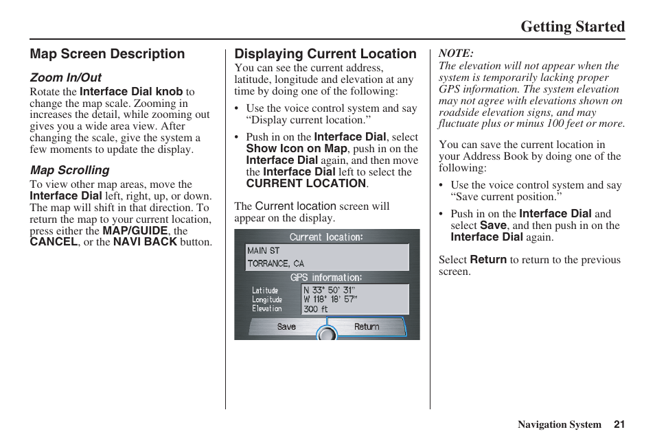 Getting started | HONDA 2008 MDX 00X31-STX-8100 User Manual | Page 22 / 172