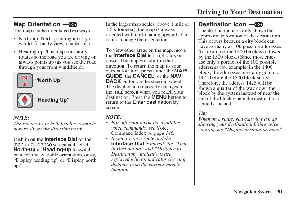 Driving to your destination | HONDA 2008 MDX 00X31-STX-8100 User Manual | Page 62 / 172