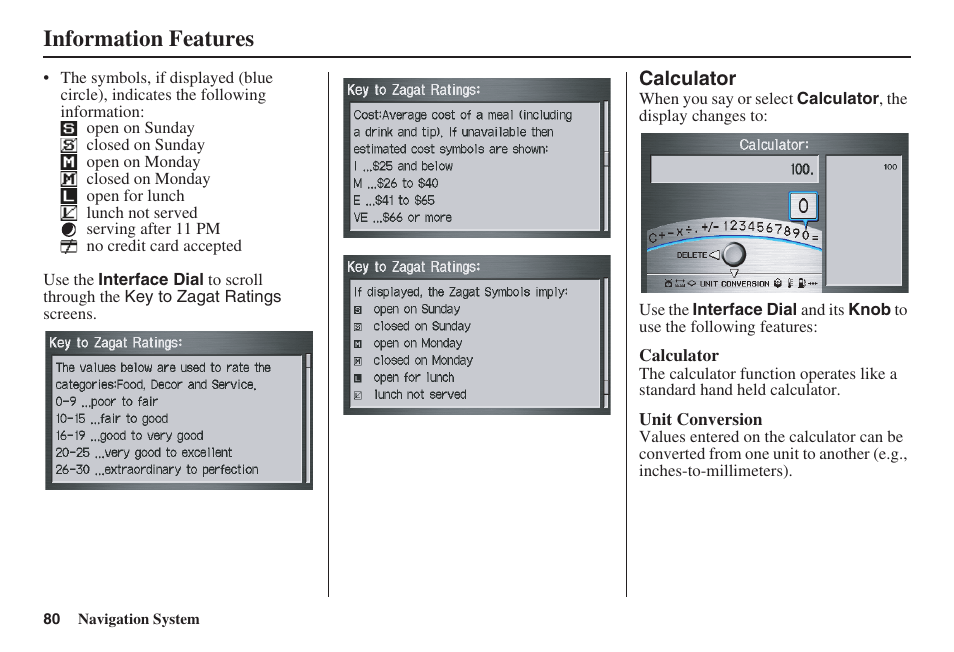 Information features | HONDA 2008 MDX 00X31-STX-8100 User Manual | Page 81 / 172