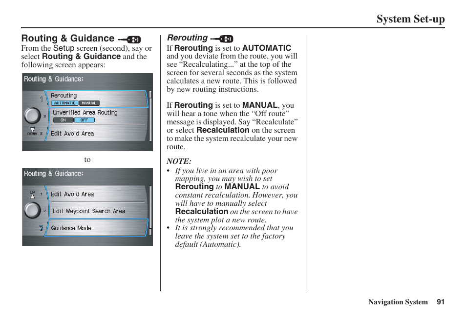 System set-up | HONDA 2008 MDX 00X31-STX-8100 User Manual | Page 92 / 172