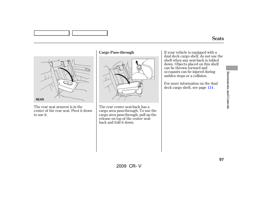 Seats, 2009 cr- v | HONDA 2009 CR-V User Manual | Page 101 / 373