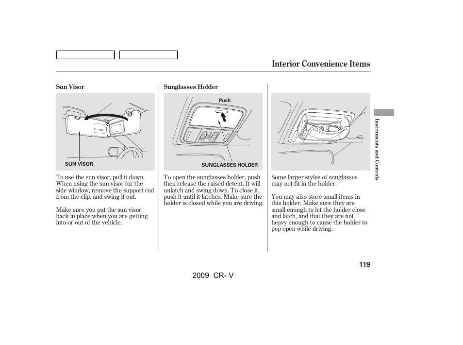 Interior convenience items, 2009 cr- v | HONDA 2009 CR-V User Manual | Page 123 / 373