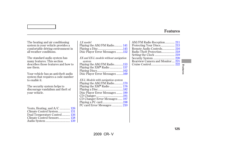 Features | HONDA 2009 CR-V User Manual | Page 129 / 373
