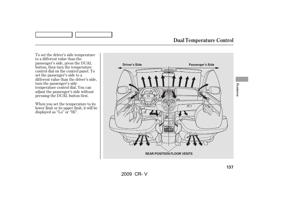 Dual temperature control, 2009 cr- v | HONDA 2009 CR-V User Manual | Page 141 / 373