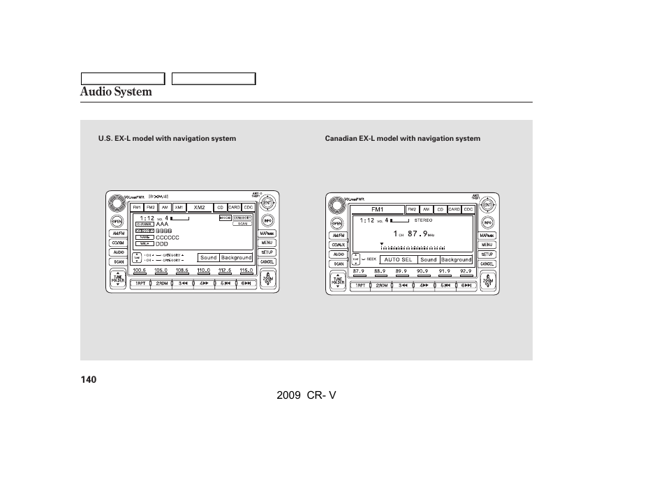 Audio system | HONDA 2009 CR-V User Manual | Page 144 / 373