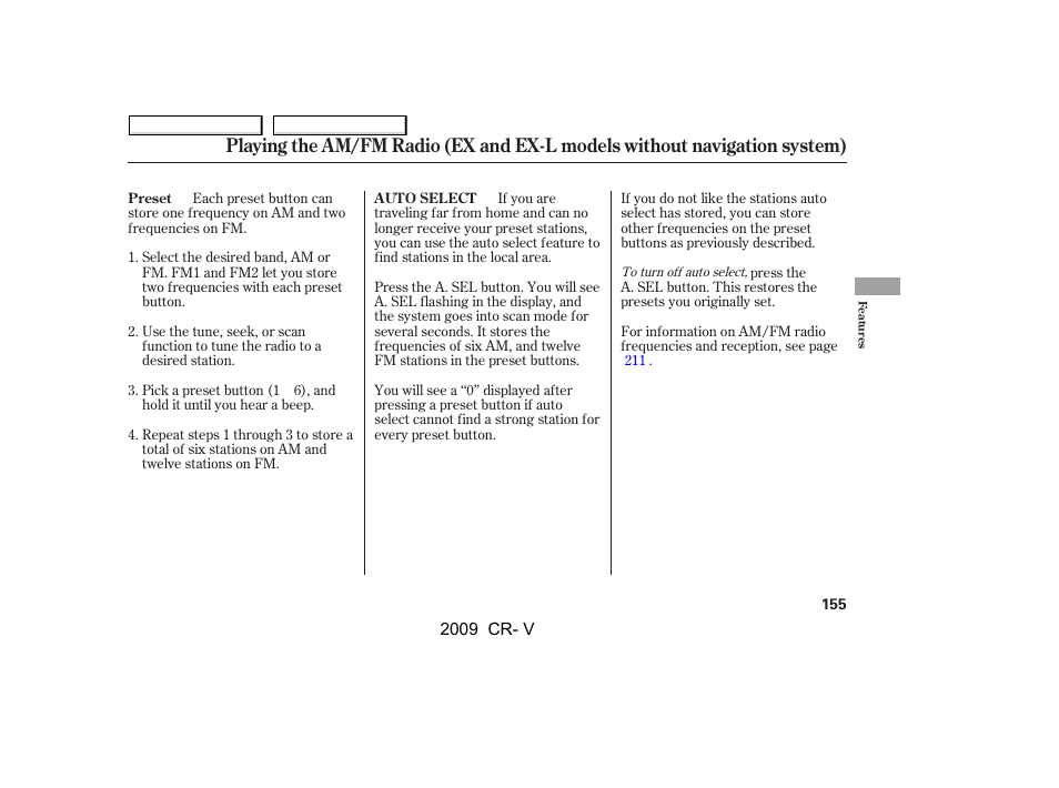 HONDA 2009 CR-V User Manual | Page 159 / 373
