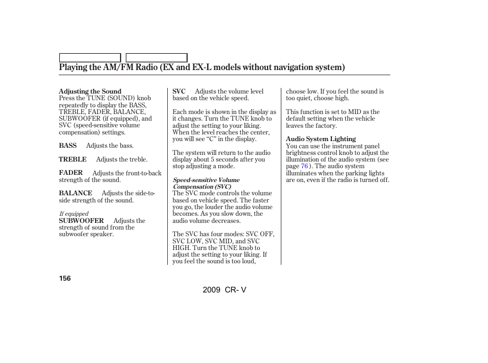 HONDA 2009 CR-V User Manual | Page 160 / 373