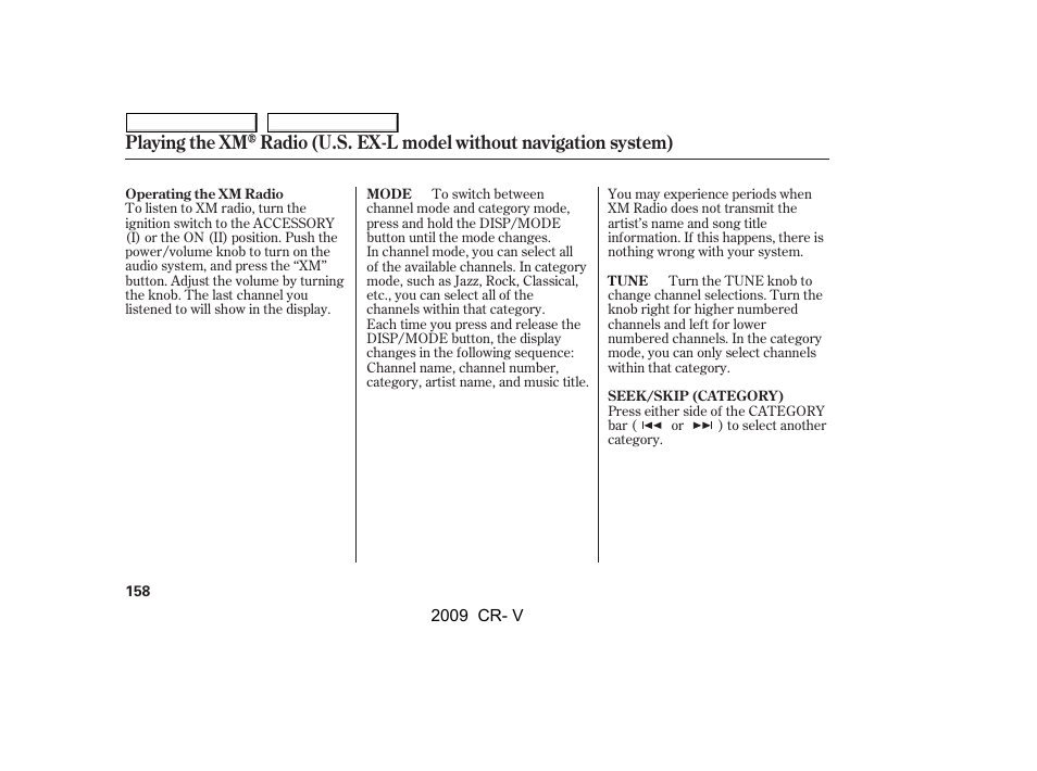 HONDA 2009 CR-V User Manual | Page 162 / 373