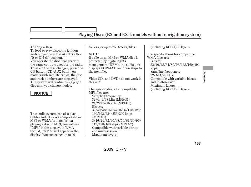 HONDA 2009 CR-V User Manual | Page 167 / 373