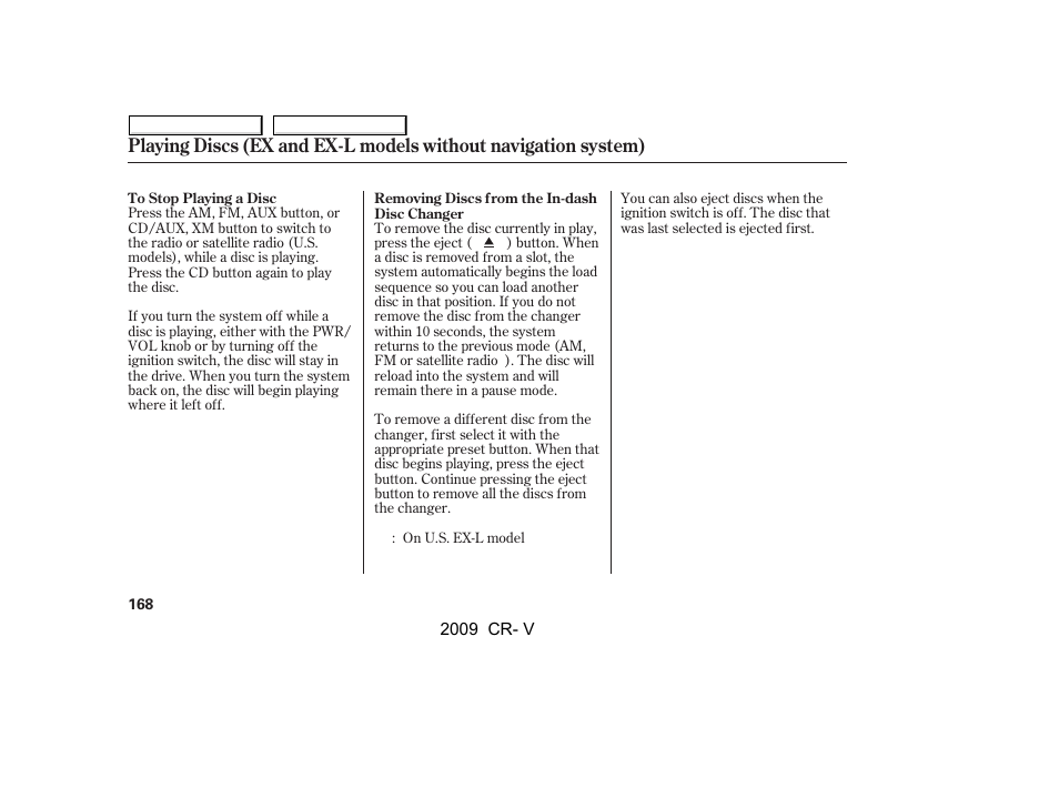 HONDA 2009 CR-V User Manual | Page 172 / 373