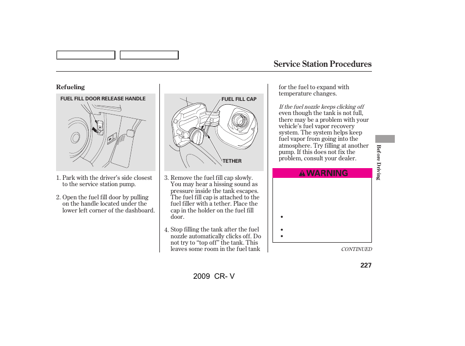 Service station procedures, 2009 cr- v | HONDA 2009 CR-V User Manual | Page 231 / 373