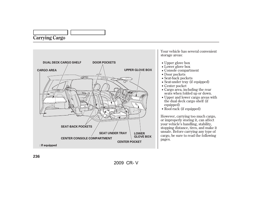 Carrying cargo, 2009 cr- v | HONDA 2009 CR-V User Manual | Page 240 / 373