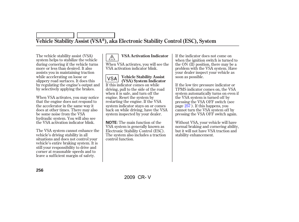 HONDA 2009 CR-V User Manual | Page 260 / 373