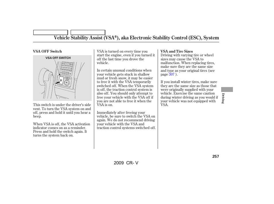 HONDA 2009 CR-V User Manual | Page 261 / 373