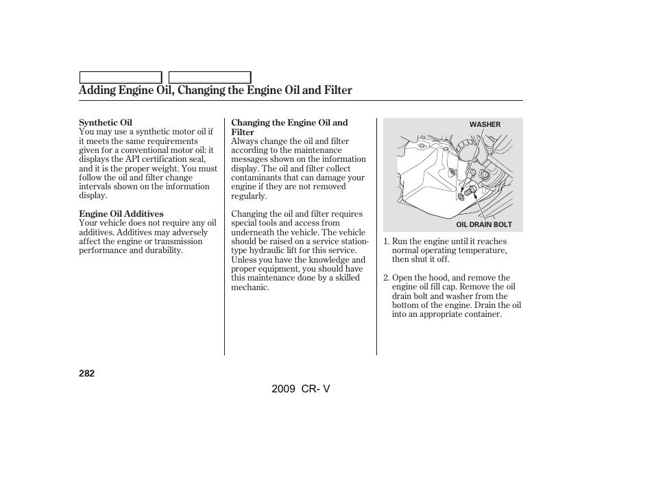 HONDA 2009 CR-V User Manual | Page 286 / 373