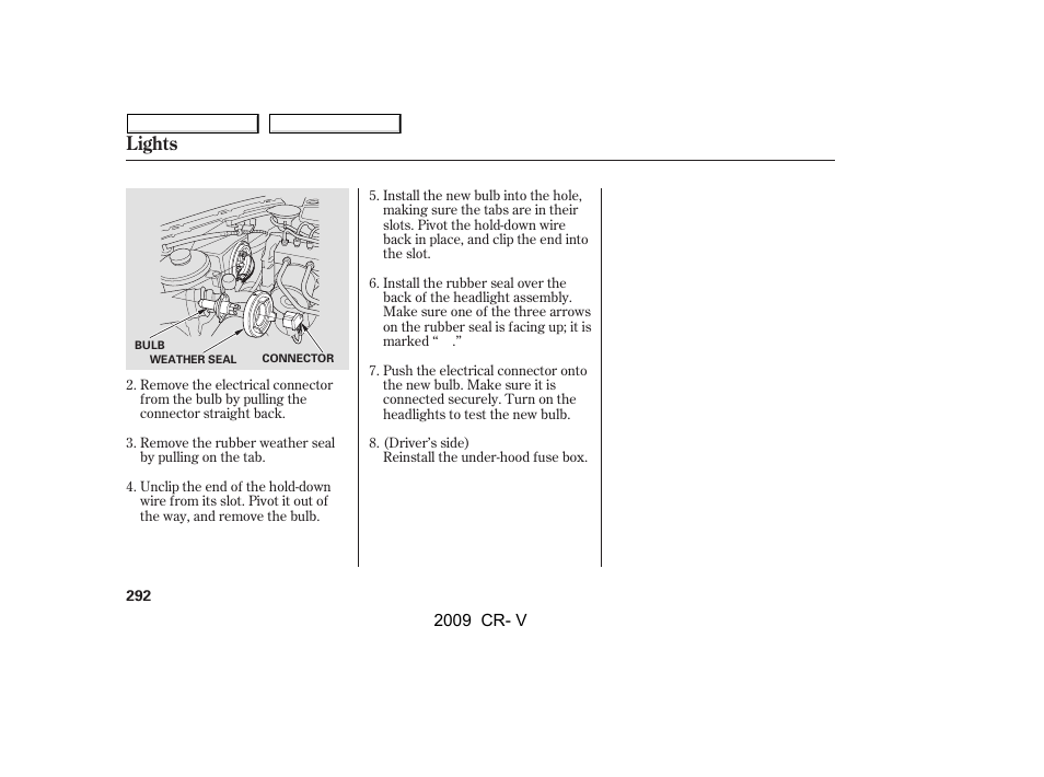 Lights | HONDA 2009 CR-V User Manual | Page 296 / 373