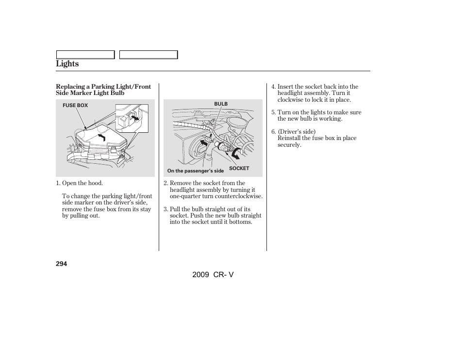 Lights | HONDA 2009 CR-V User Manual | Page 298 / 373