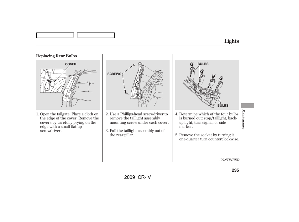 Lights, 2009 cr- v | HONDA 2009 CR-V User Manual | Page 299 / 373