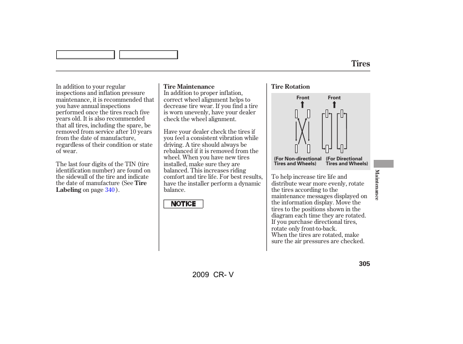 Tires | HONDA 2009 CR-V User Manual | Page 309 / 373