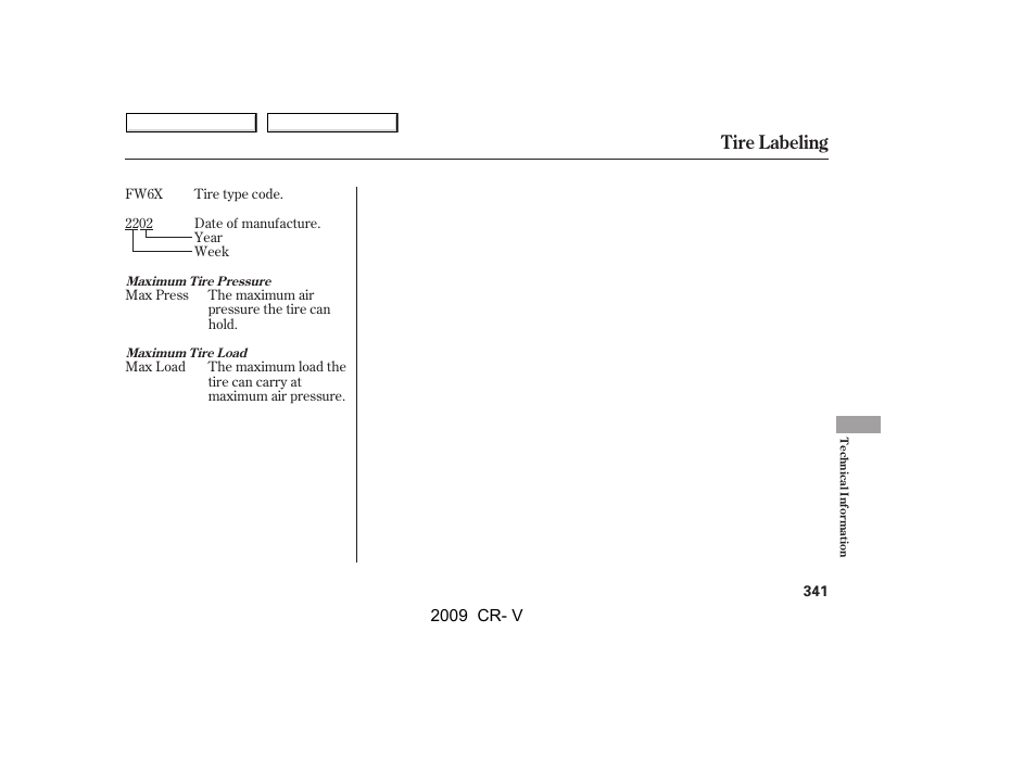 Tire labeling | HONDA 2009 CR-V User Manual | Page 345 / 373