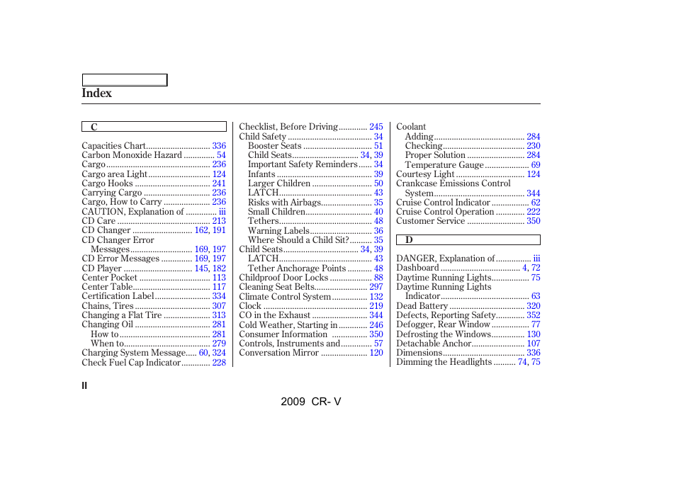 Index | HONDA 2009 CR-V User Manual | Page 360 / 373