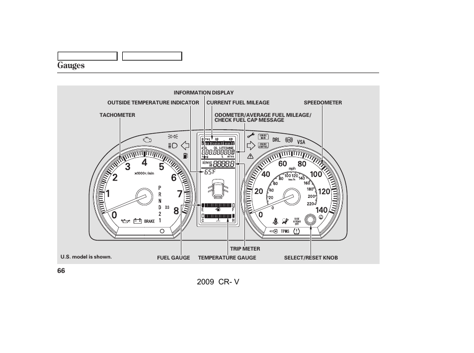 Gauges, 2009 cr- v | HONDA 2009 CR-V User Manual | Page 70 / 373