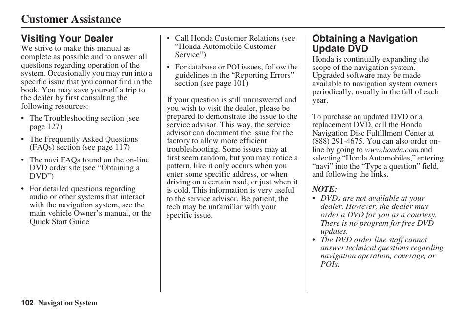 Customer assistance | HONDA 2008 Civic Hybrid 00X31-SNC-8100 User Manual | Page 103 / 146