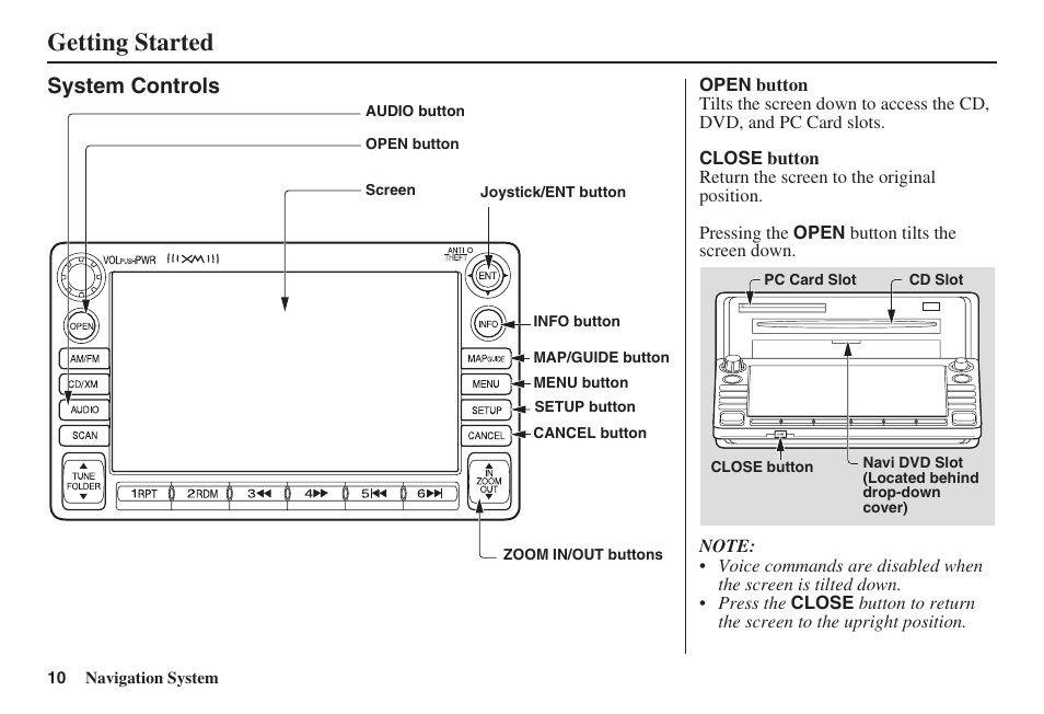 Getting started, System controls | HONDA 2008 Civic Hybrid 00X31-SNC-8100 User Manual | Page 11 / 146