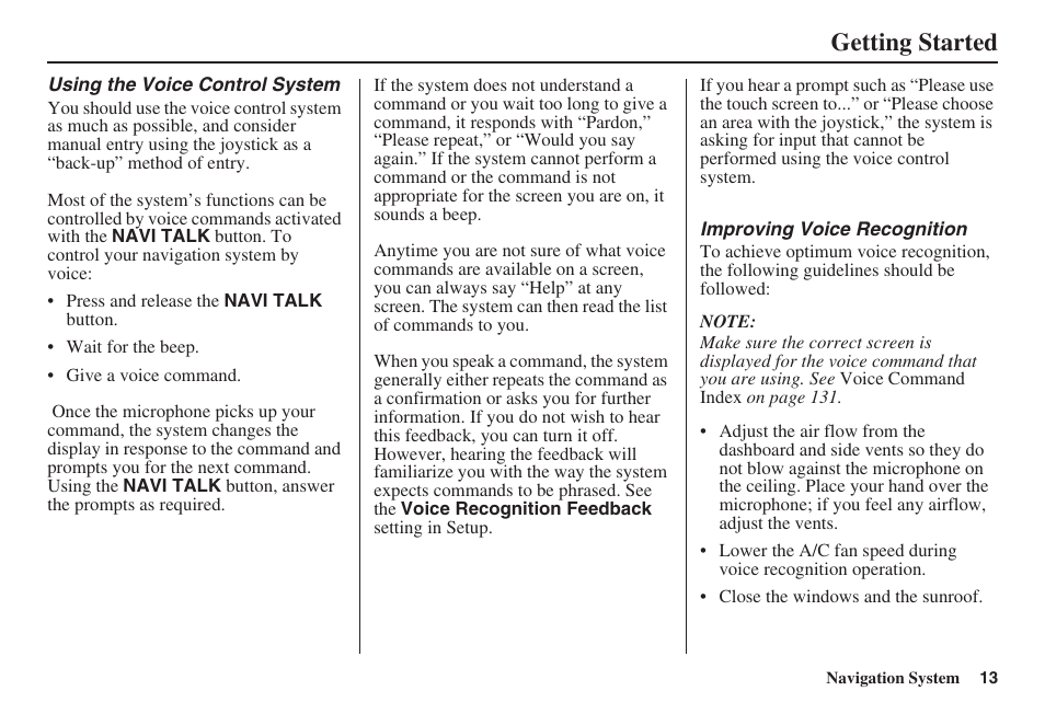 Getting started | HONDA 2008 Civic Hybrid 00X31-SNC-8100 User Manual | Page 14 / 146