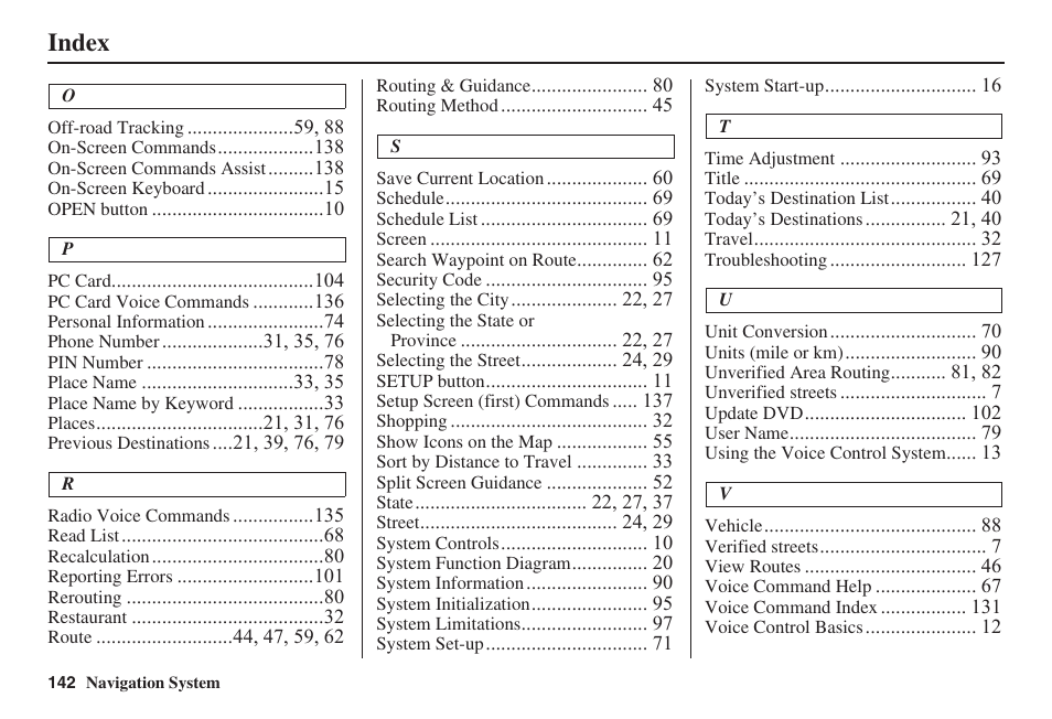 Index | HONDA 2008 Civic Hybrid 00X31-SNC-8100 User Manual | Page 143 / 146