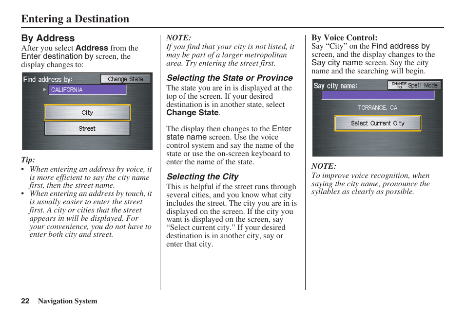 Entering a destination | HONDA 2008 Civic Hybrid 00X31-SNC-8100 User Manual | Page 23 / 146