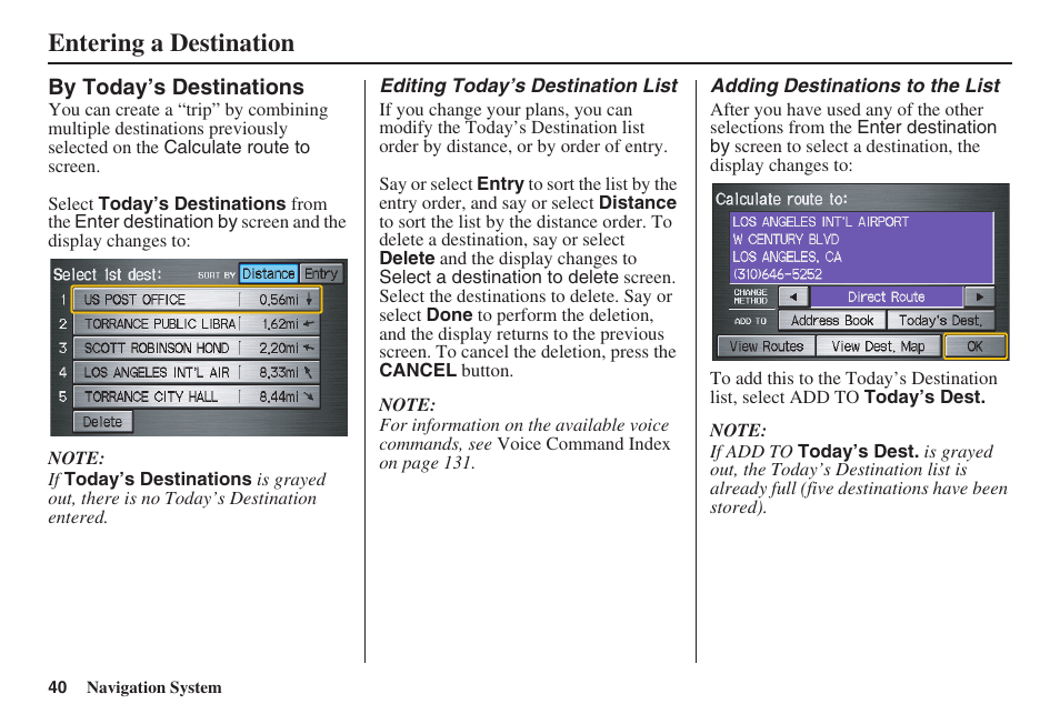 Entering a destination | HONDA 2008 Civic Hybrid 00X31-SNC-8100 User Manual | Page 41 / 146