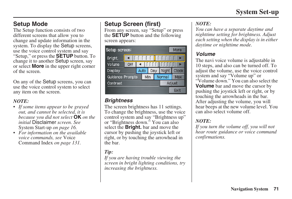 System set-up | HONDA 2008 Civic Hybrid 00X31-SNC-8100 User Manual | Page 72 / 146