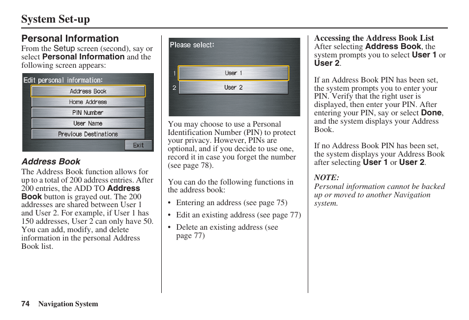 System set-up | HONDA 2008 Civic Hybrid 00X31-SNC-8100 User Manual | Page 75 / 146