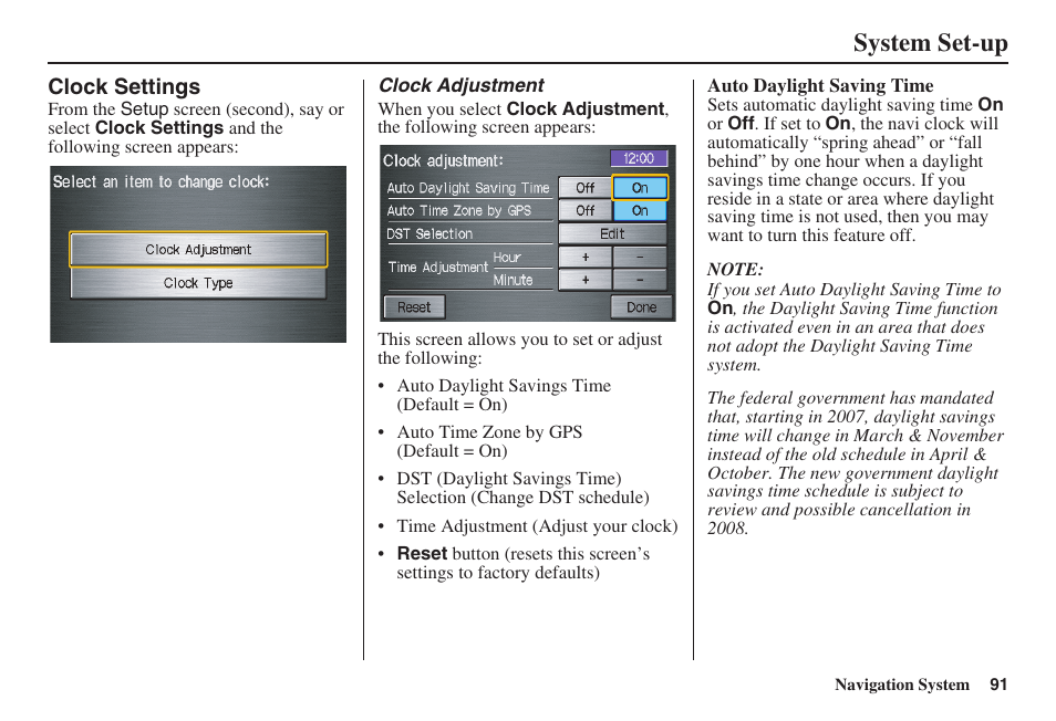 System set-up | HONDA 2008 Civic Hybrid 00X31-SNC-8100 User Manual | Page 92 / 146