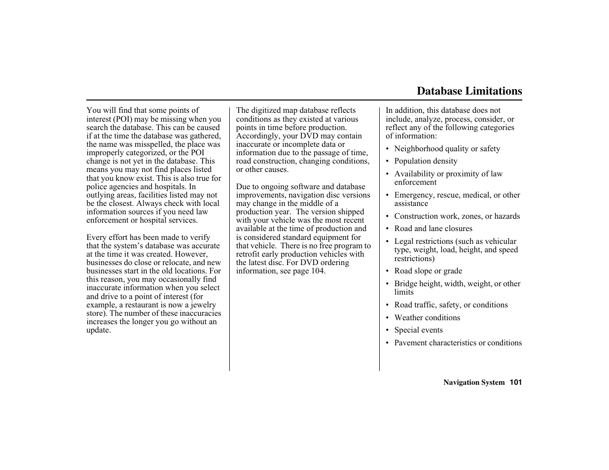 Database limitations | HONDA 2010 Insight Navigation User Manual | Page 102 / 153