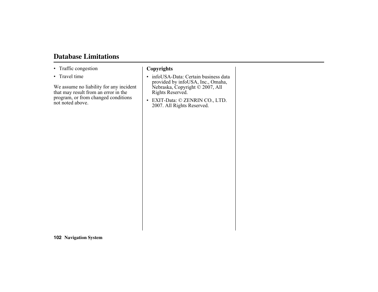 Database limitations | HONDA 2010 Insight Navigation User Manual | Page 103 / 153